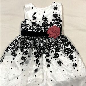 Sweet Heart Rose Black and White Floral Dress with Red Flower